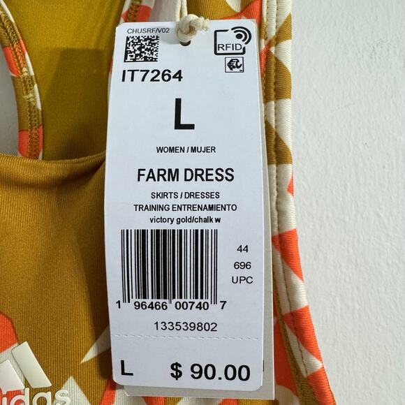 Farm Rio x Adidas Farm Psychedelic Wave Green Dress Victory Gold Size Large New - Picture 6 of 16